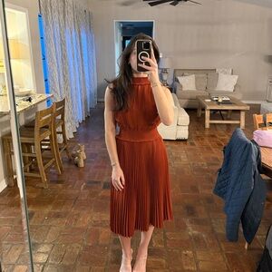 Nanette Lepore Terracotta Pleated Midi Dress